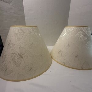 Vintage Lamp Shades Fabric Cottage Core Brocade Butterflies White Bell Pair